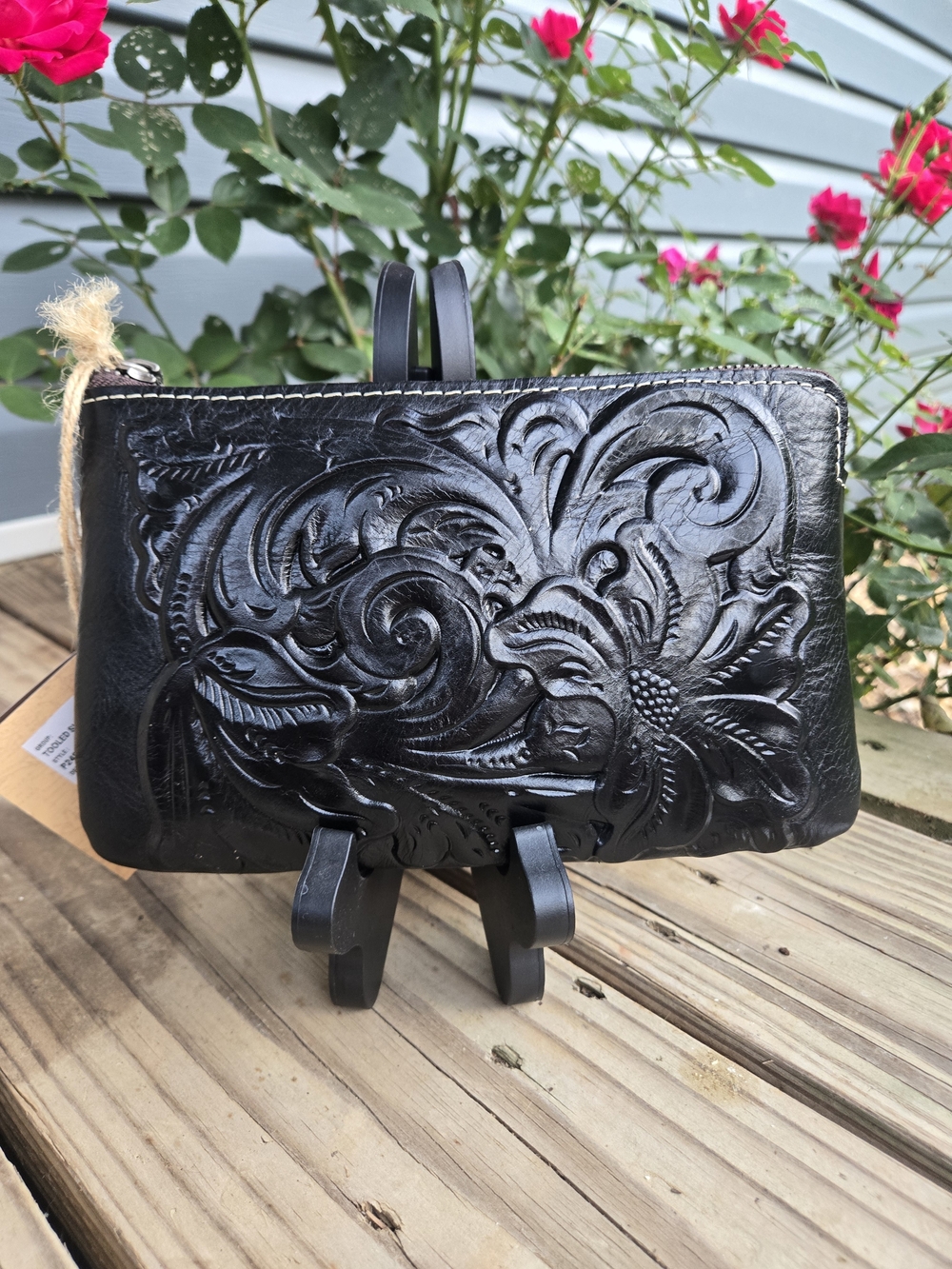 Patricia Nash Brown Embossed Floral Leather Wristlet Clutch. New With Tags.